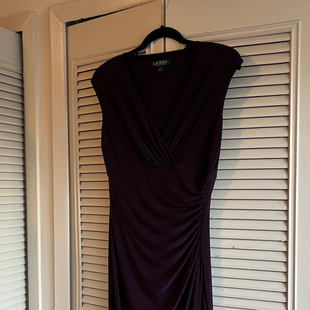 Dark Purple Draped Women's Dress - Picture 4 of 8